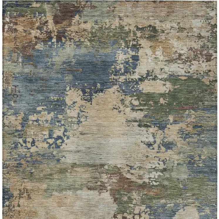 10' X 14' Blue Green And Beige Abstract Washable Indoor Outdoor Area Rug