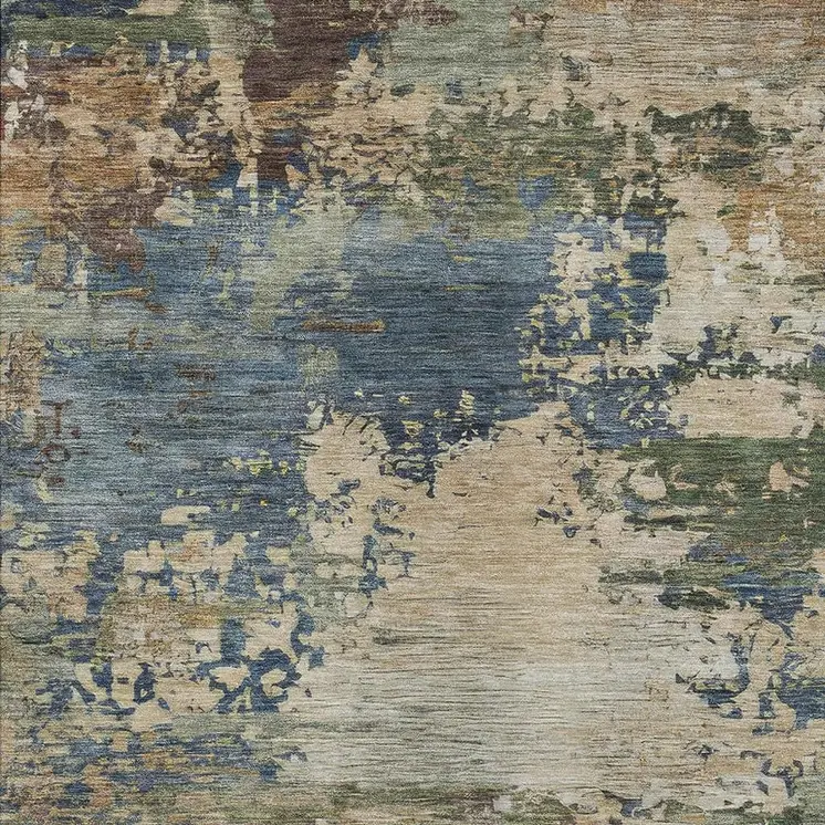 10' X 14' Blue Green And Beige Abstract Washable Indoor Outdoor Area Rug