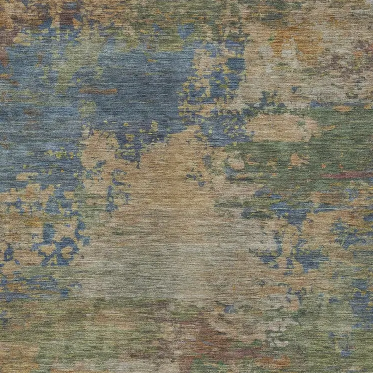 3' X 5' Denim Blue Beige And Copper Abstract Washable Indoor Outdoor Area Rug
