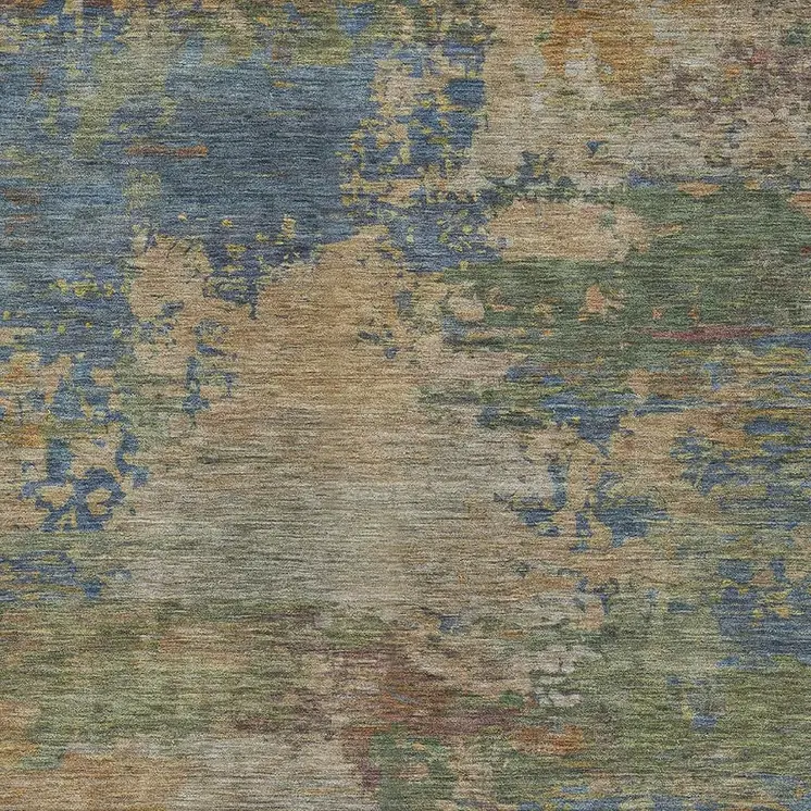 5' X 8' Denim Blue Beige And Copper Abstract Washable Indoor Outdoor Area Rug