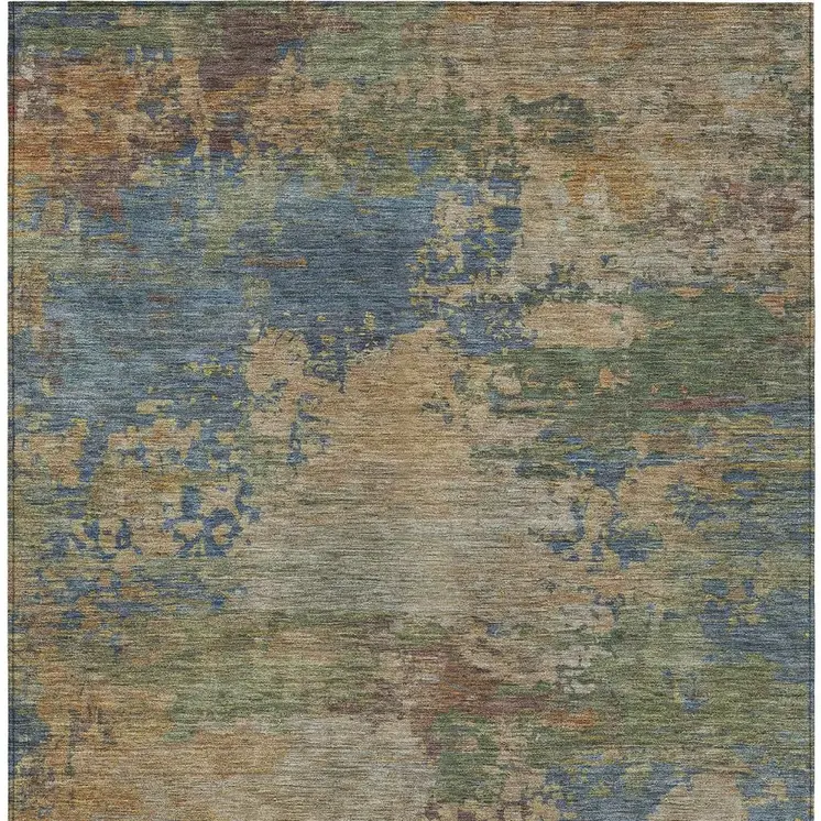 8' X 10' Denim Blue Beige And Copper Abstract Washable Indoor Outdoor Area Rug