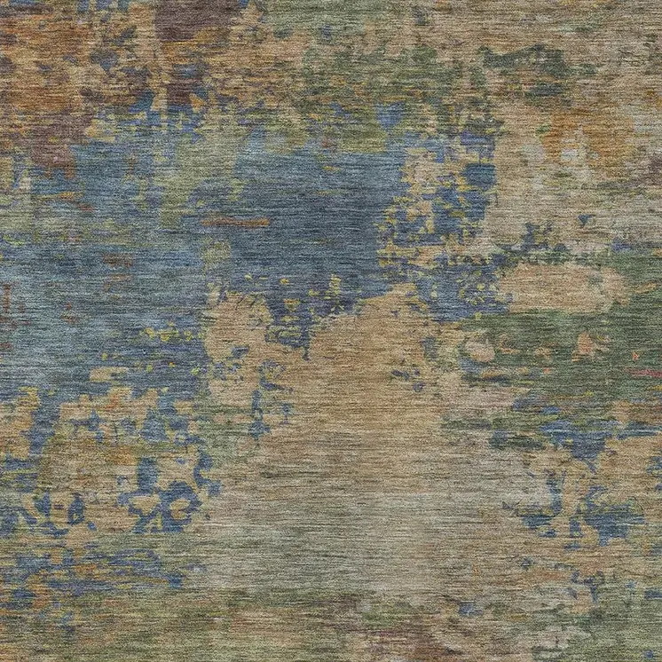 8' X 10' Denim Blue Beige And Copper Abstract Washable Indoor Outdoor Area Rug