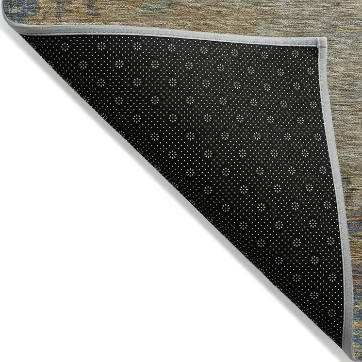 10' X 14' Denim Blue Beige And Copper Abstract Washable Indoor Outdoor Area Rug