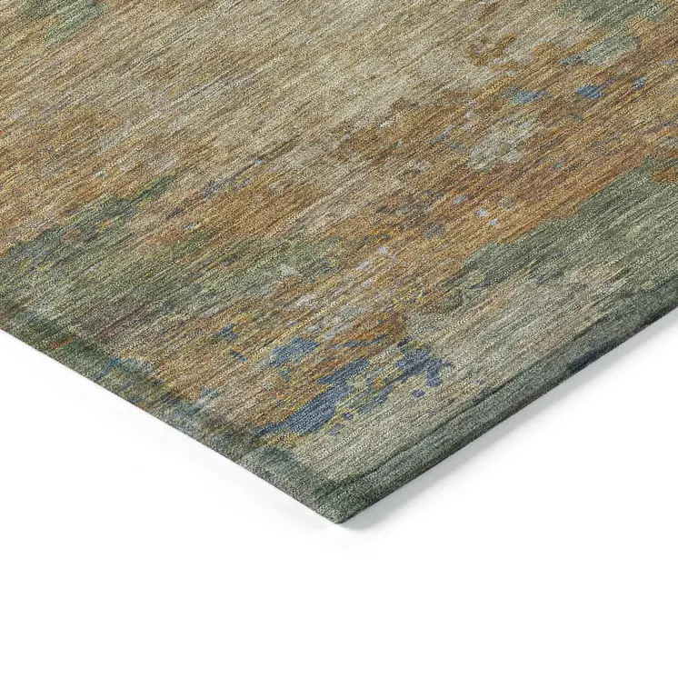 10' X 14' Denim Blue Beige And Copper Abstract Washable Indoor Outdoor Area Rug