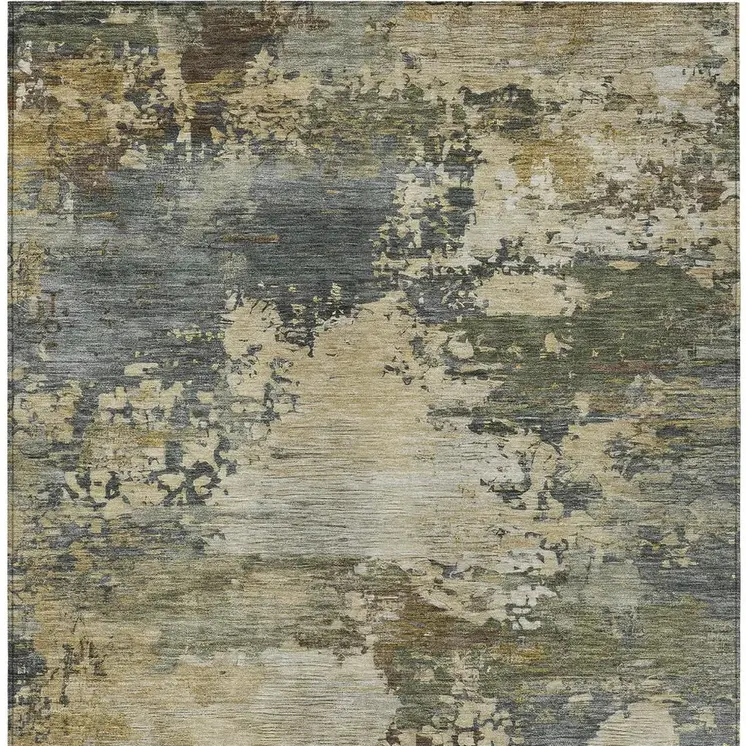 8' X 10' Gray Beige And Khaki Abstract Washable Indoor Outdoor Area Rug