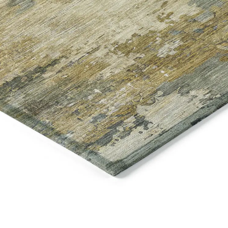 8' X 10' Gray Beige And Khaki Abstract Washable Indoor Outdoor Area Rug