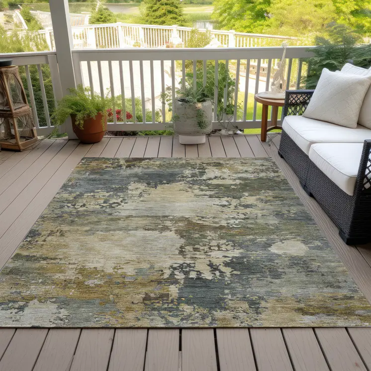 8' X 10' Gray Beige And Khaki Abstract Washable Indoor Outdoor Area Rug
