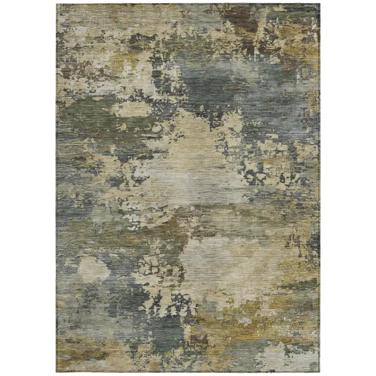 9' X 12' Gray Beige And Khaki Abstract Washable Indoor Outdoor Area Rug