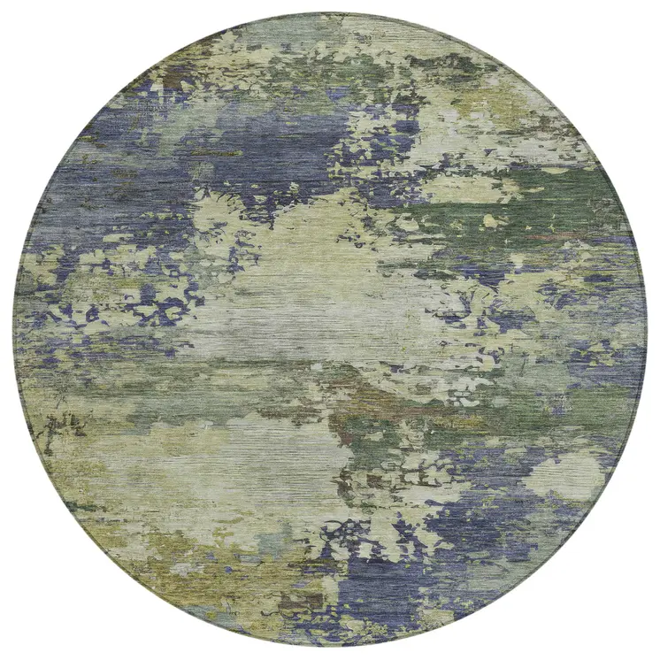 8' Purple Olive Green And Taupe Round Abstract Washable Indoor Outdoor Area Rug