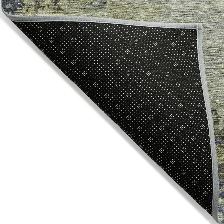 8' Purple Olive Green And Taupe Round Abstract Washable Indoor Outdoor Area Rug