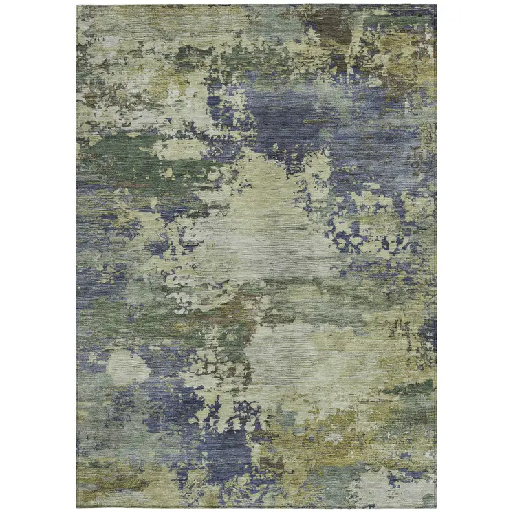 8' X 10' Purple Olive Green And Taupe Abstract Washable Indoor Outdoor Area Rug