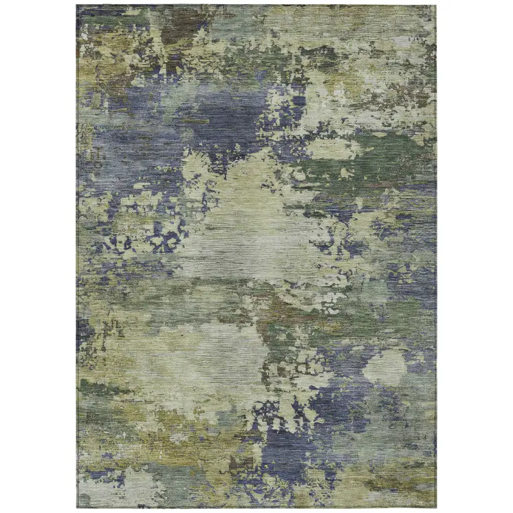 9' X 12' Purple Olive Green And Taupe Abstract Washable Indoor Outdoor Area Rug
