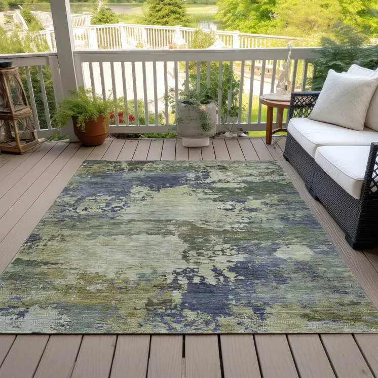 9' X 12' Purple Olive Green And Taupe Abstract Washable Indoor Outdoor Area Rug