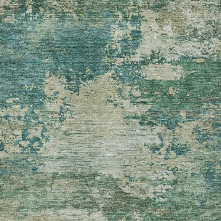5' X 8' Teal Blue Beige And Denim Blue Abstract Washable Indoor Outdoor Area Rug
