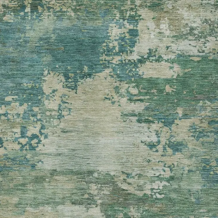 8' X 10' Teal Blue Beige And Denim Blue Abstract Washable Indoor Outdoor Area Rug