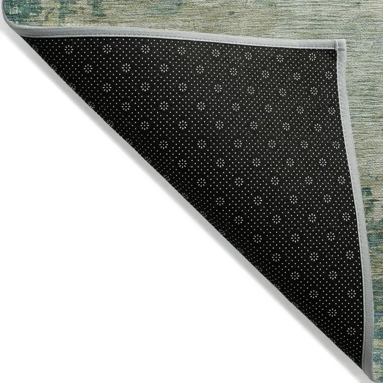 8' X 10' Teal Blue Beige And Denim Blue Abstract Washable Indoor Outdoor Area Rug