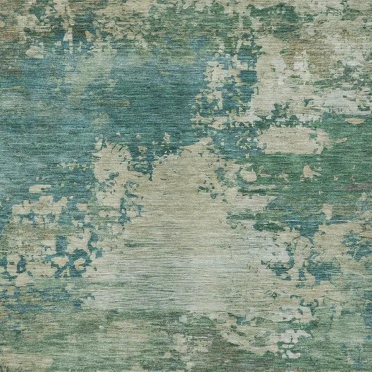8' X 10' Teal Blue Beige And Denim Blue Abstract Washable Indoor Outdoor Area Rug