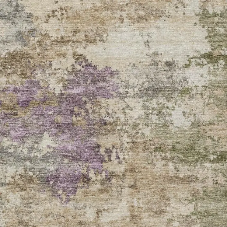3' X 5' Beige Green And Purple Abstract Washable Indoor Outdoor Area Rug