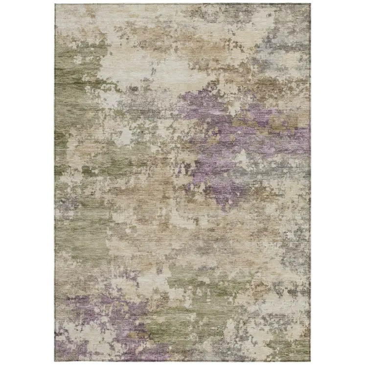 5' X 8' Beige Green And Purple Abstract Washable Indoor Outdoor Area Rug