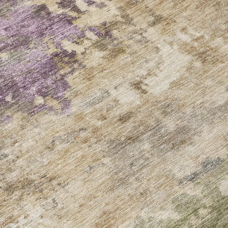 8' Beige Green And Purple Round Abstract Washable Indoor Outdoor Area Rug