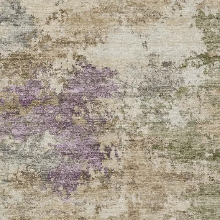 8' X 10' Beige Green And Purple Abstract Washable Indoor Outdoor Area Rug
