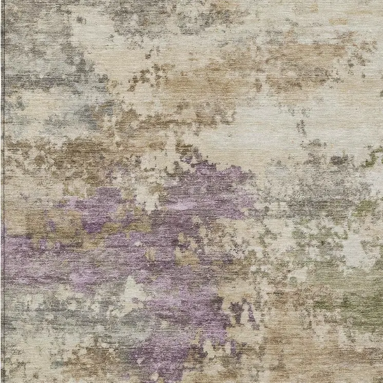 9' X 12' Beige Green And Purple Abstract Washable Indoor Outdoor Area Rug