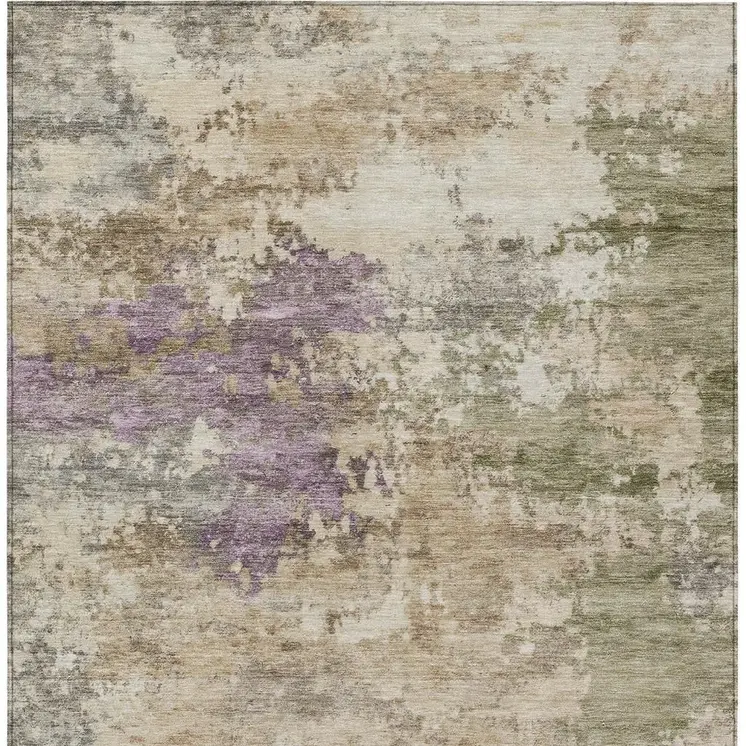 10' X 14' Beige Green And Purple Abstract Washable Indoor Outdoor Area Rug