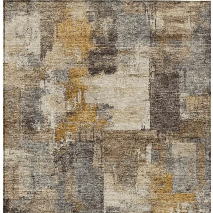 5' X 8' Brown Beige And Charcoal Abstract Washable Indoor Outdoor Area Rug