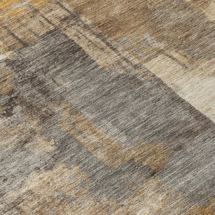 8' Brown Beige And Charcoal Round Abstract Washable Indoor Outdoor Area Rug