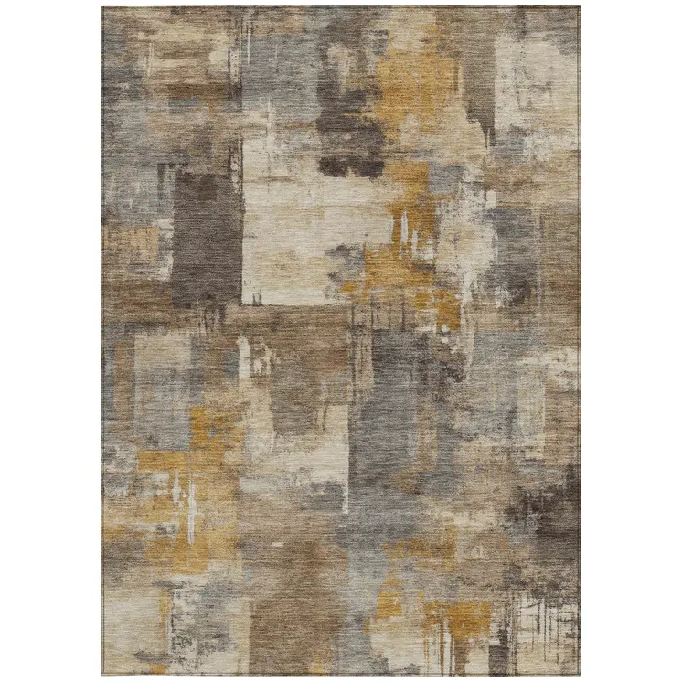 9' X 12' Brown Beige And Charcoal Abstract Washable Indoor Outdoor Area Rug