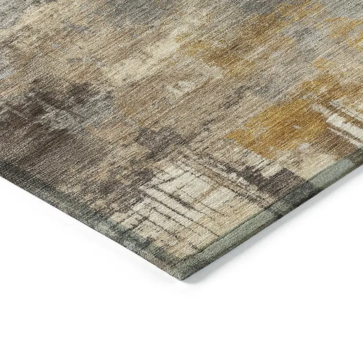 9' X 12' Brown Beige And Charcoal Abstract Washable Indoor Outdoor Area Rug