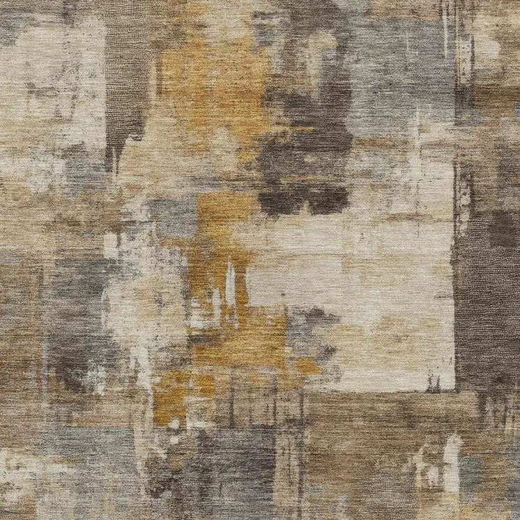 10' X 14' Brown Beige And Charcoal Abstract Washable Indoor Outdoor Area Rug
