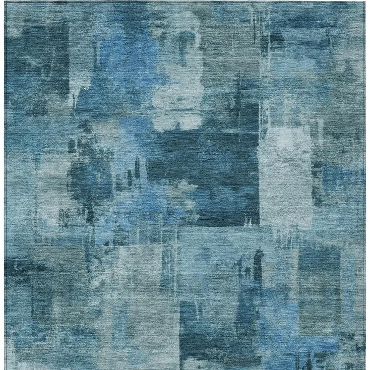 5' X 8' Blue And Ivory Abstract Washable Indoor Outdoor Area Rug