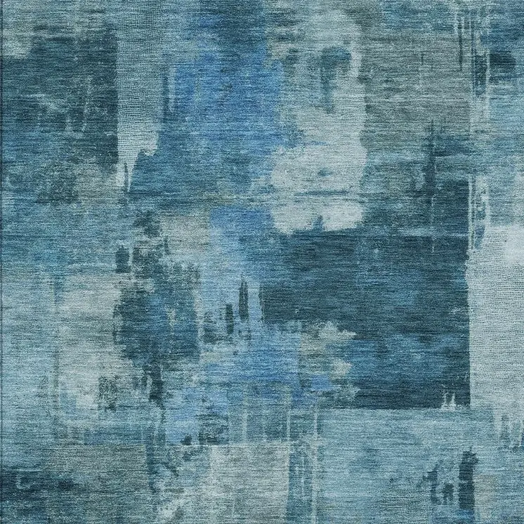 5' X 8' Blue And Ivory Abstract Washable Indoor Outdoor Area Rug