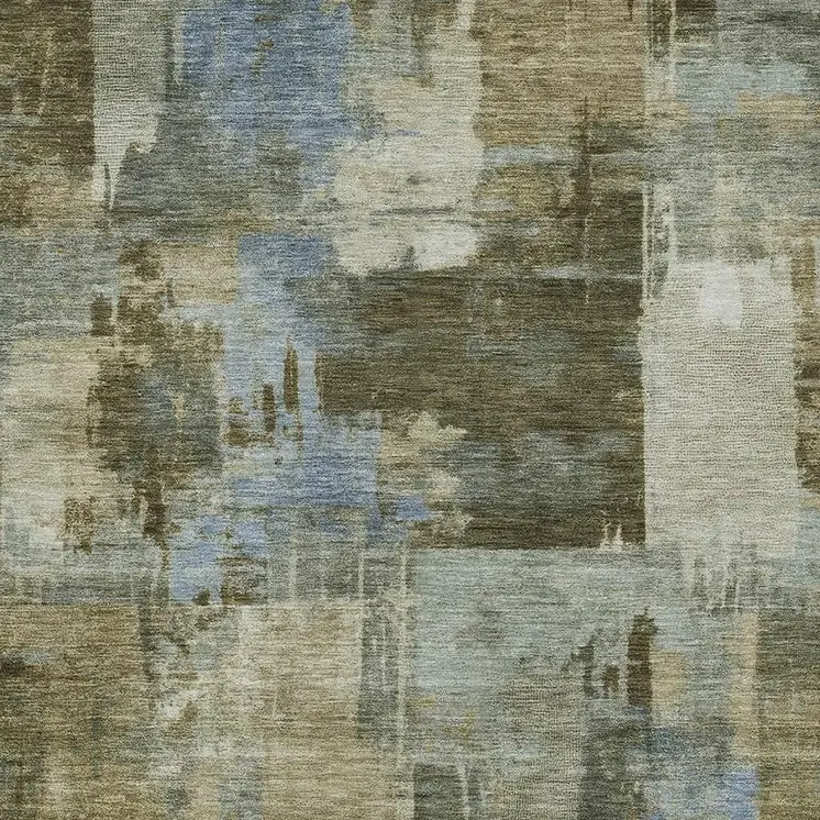 3' X 5' Green Gray And Sky Blue Abstract Washable Indoor Outdoor Area Rug