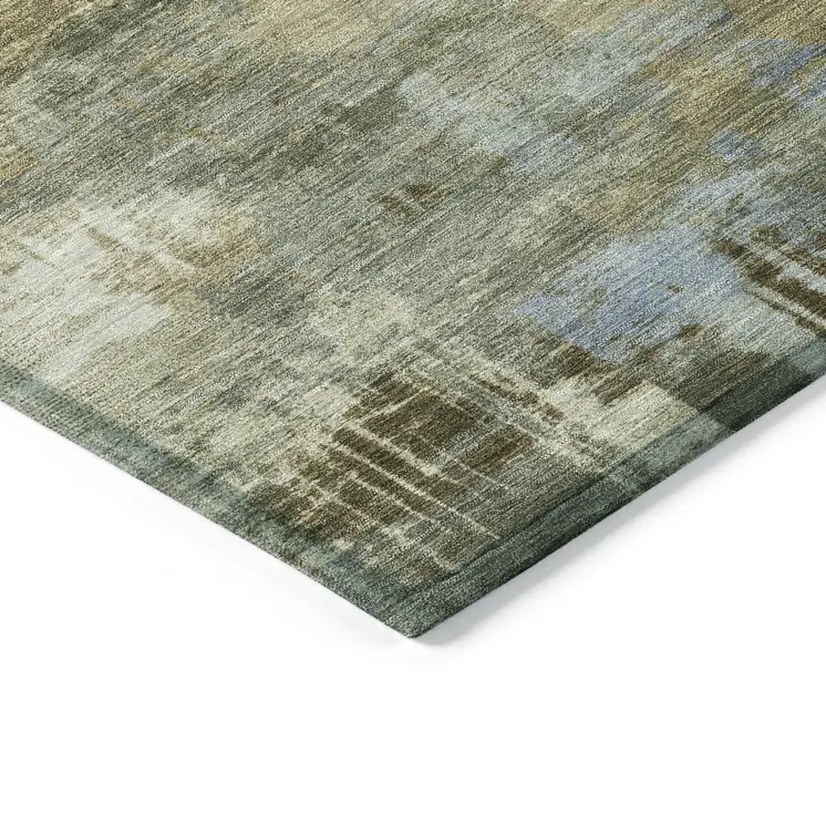 8' Green Gray And Sky Blue Round Abstract Washable Indoor Outdoor Area Rug
