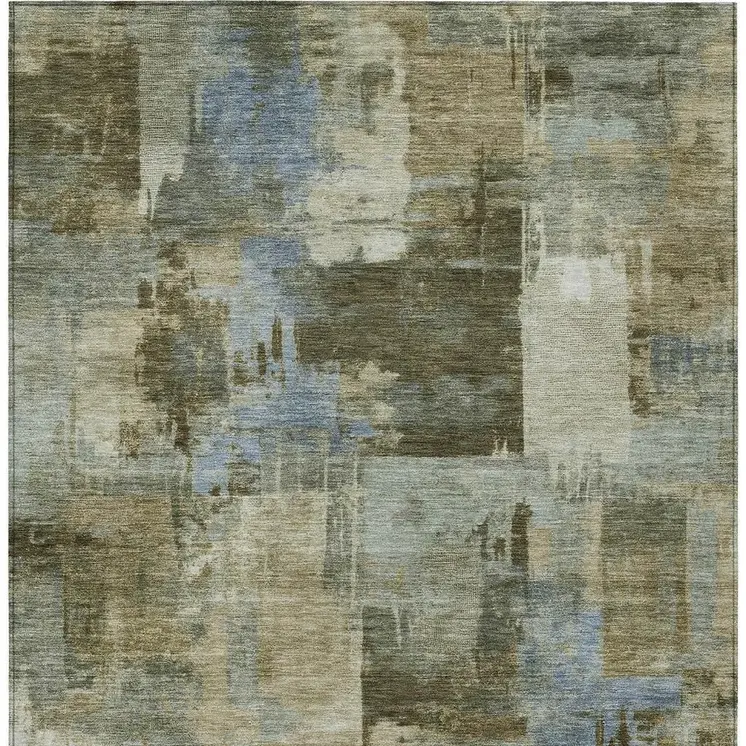 8' X 10' Green Gray And Sky Blue Abstract Washable Indoor Outdoor Area Rug