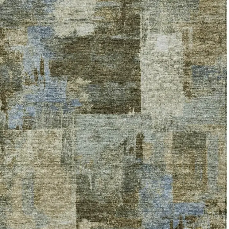 9' X 12' Green Gray And Sky Blue Abstract Washable Indoor Outdoor Area Rug