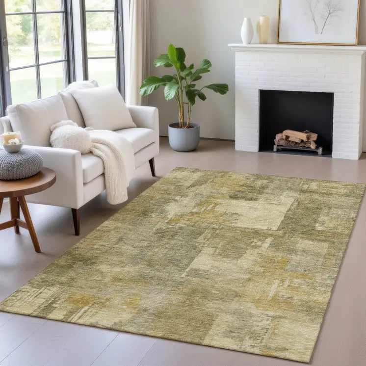 3' X 5' Khaki Beige And Wheat Abstract Washable Indoor Outdoor Area Rug