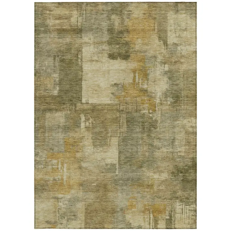 5' X 8' Khaki Beige And Wheat Abstract Washable Indoor Outdoor Area Rug