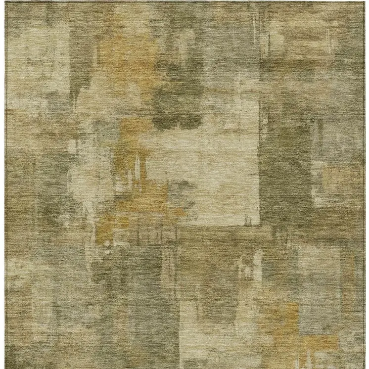 9' X 12' Khaki Beige And Wheat Abstract Washable Indoor Outdoor Area Rug