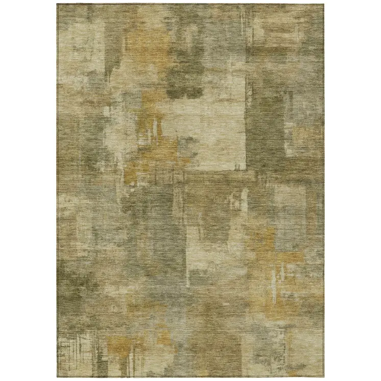 9' X 12' Khaki Beige And Wheat Abstract Washable Indoor Outdoor Area Rug