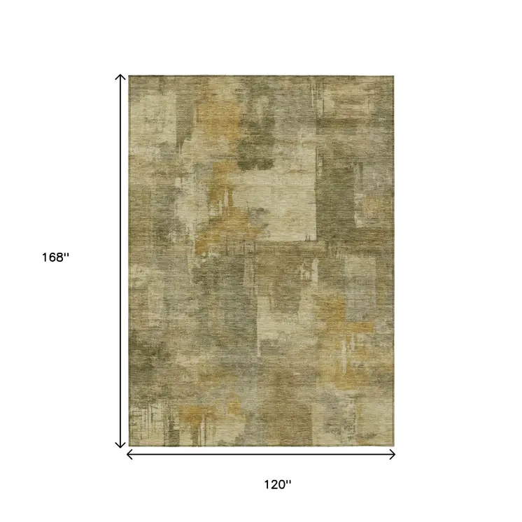 10' X 14' Khaki Beige And Wheat Abstract Washable Indoor Outdoor Area Rug