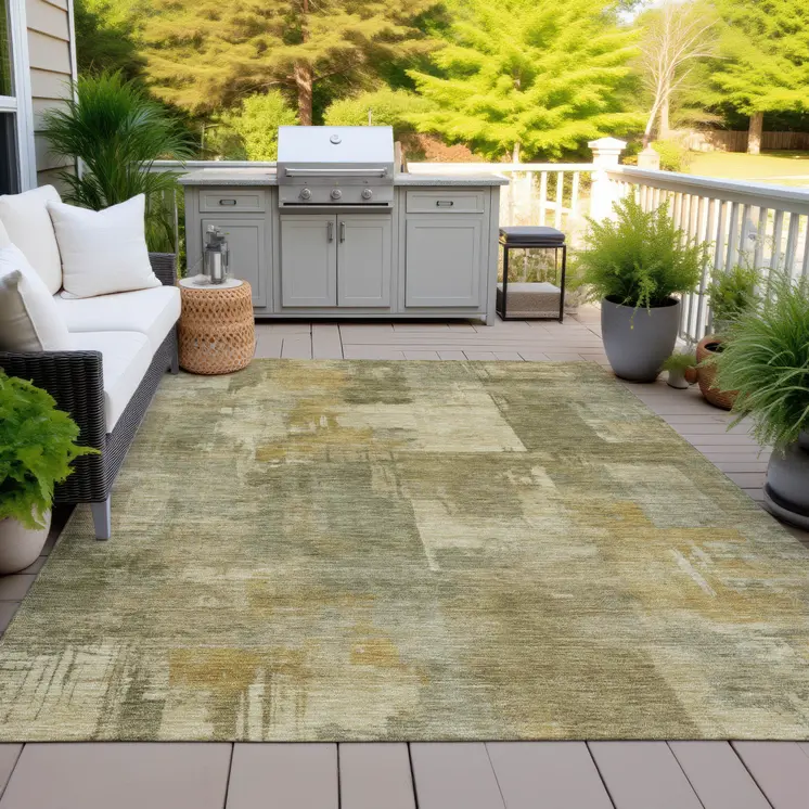 10' X 14' Khaki Beige And Wheat Abstract Washable Indoor Outdoor Area Rug