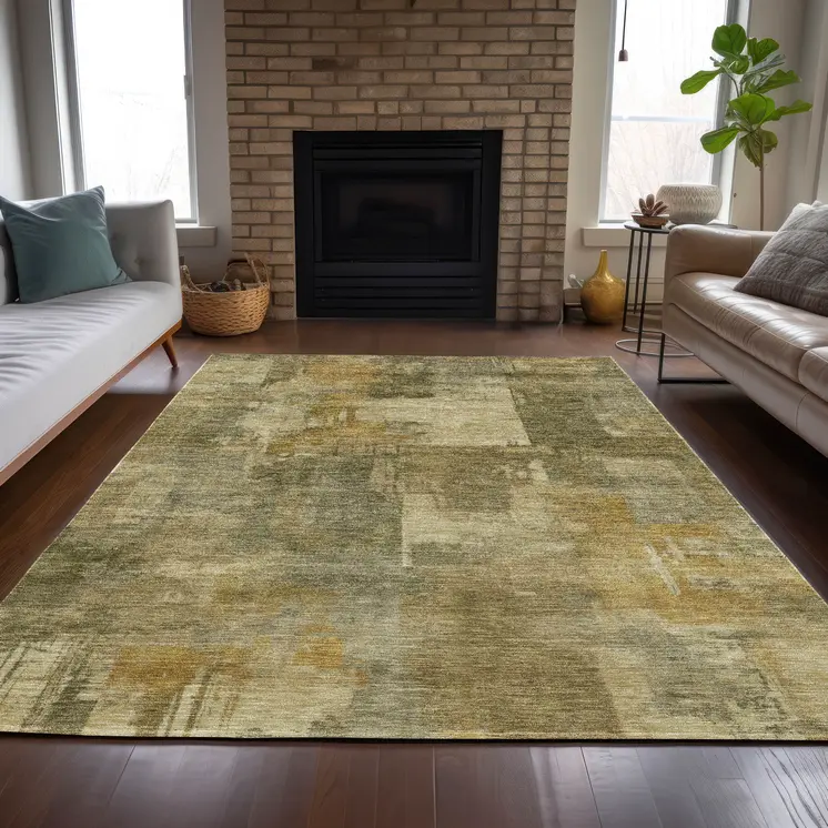 10' X 14' Khaki Beige And Wheat Abstract Washable Indoor Outdoor Area Rug