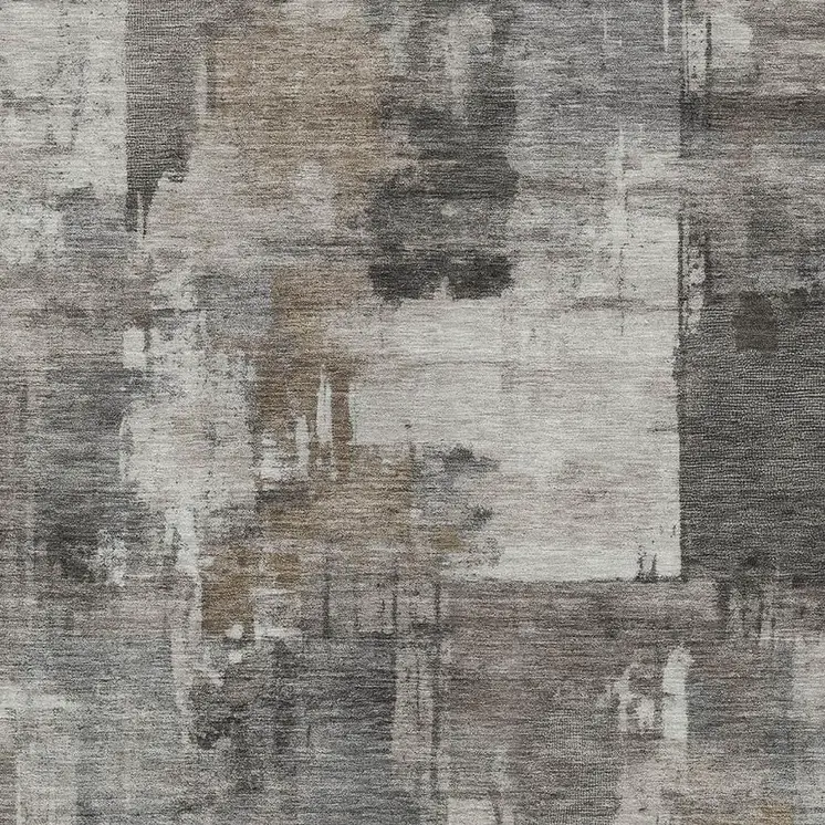 3' X 5' Pewter Khaki And Charcoal Abstract Washable Indoor Outdoor Area Rug