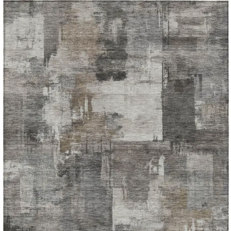 3' X 5' Pewter Khaki And Charcoal Abstract Washable Indoor Outdoor Area Rug