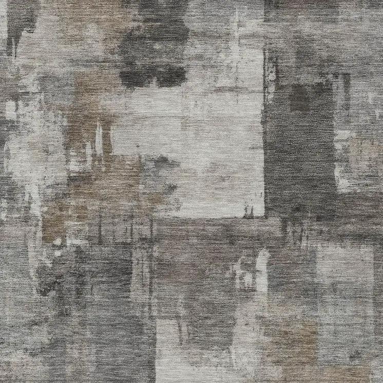 8' X 10' Pewter Khaki And Charcoal Abstract Washable Indoor Outdoor Area Rug