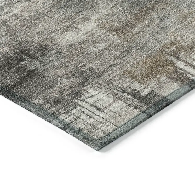 8' X 10' Pewter Khaki And Charcoal Abstract Washable Indoor Outdoor Area Rug