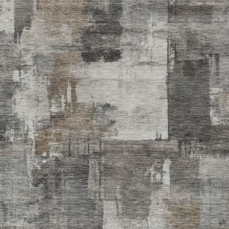 9' X 12' Pewter Khaki And Charcoal Abstract Washable Indoor Outdoor Area Rug